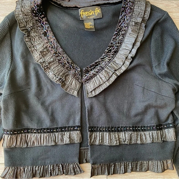 Fresh Fx Beaded Ruffles Open Front Cropped  Cardigan - Picture 8 of 14